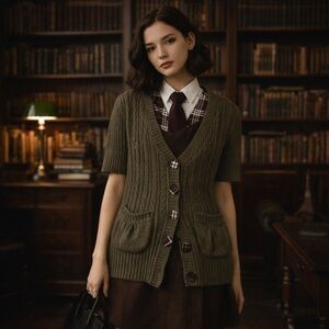 Vintage Delia’s Dark Academia Cardigan Sweater Medium 2000s Covered Plaid Button